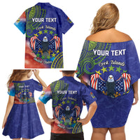 Personalised United States And Cook Islands Family Matching Off Shoulder Short Dress and Hawaiian Shirt USA Eagle Mix Polynesian Pattern LT14 - Polynesian Pride