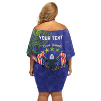 Personalised United States And Cook Islands Family Matching Off Shoulder Short Dress and Hawaiian Shirt USA Eagle Mix Polynesian Pattern LT14 - Polynesian Pride