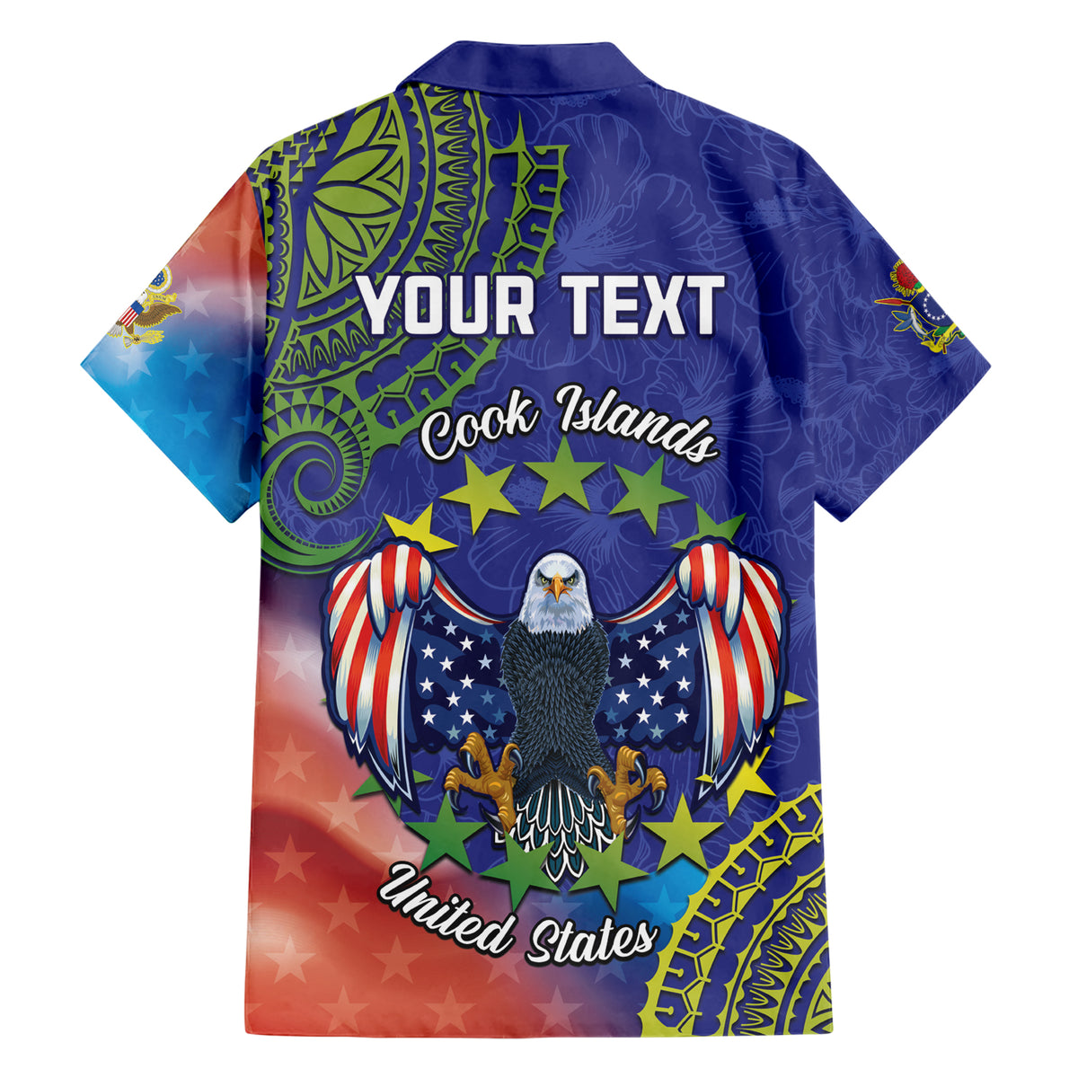 Personalised United States And Cook Islands Family Matching Short Sleeve Bodycon Dress and Hawaiian Shirt USA Eagle Mix Polynesian Pattern LT14 - Polynesian Pride