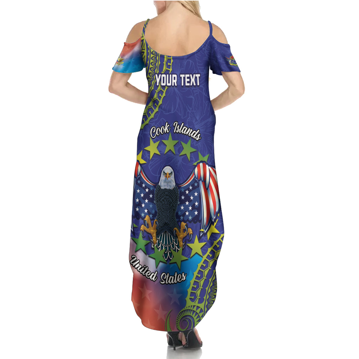 Personalised United States And Cook Islands Family Matching Summer Maxi Dress and Hawaiian Shirt USA Eagle Mix Polynesian Pattern LT14 - Polynesian Pride