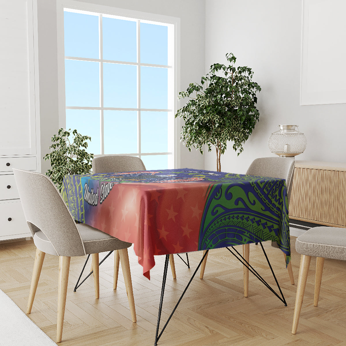 Personalised United States And Cook Islands Tablecloth USA Eagle Mix Polynesian Pattern