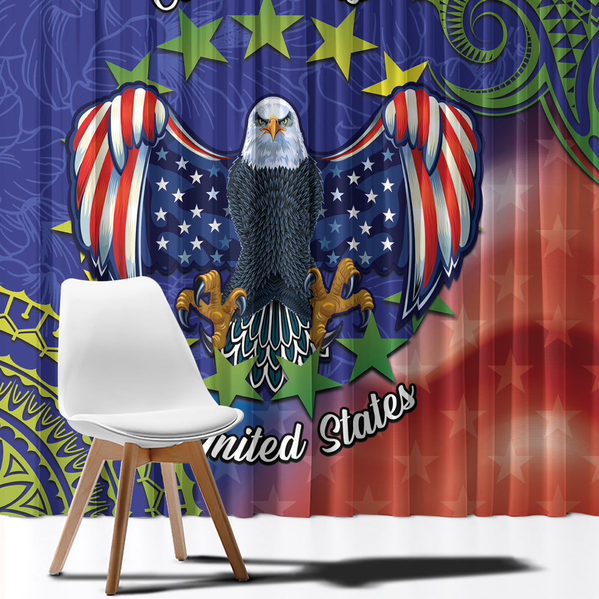 Personalised United States And Cook Islands Window Curtain USA Eagle Mix Polynesian Pattern