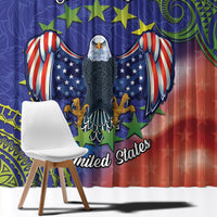 Personalised United States And Cook Islands Window Curtain USA Eagle Mix Polynesian Pattern