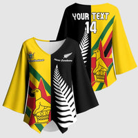 Custom New Zealand and Zimbabwe Kimono Sleeve Blouse NZ Fern Zim Flag Half Style