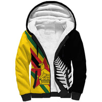 Custom New Zealand and Zimbabwe Sherpa Hoodie NZ Fern Zim Flag Half Style