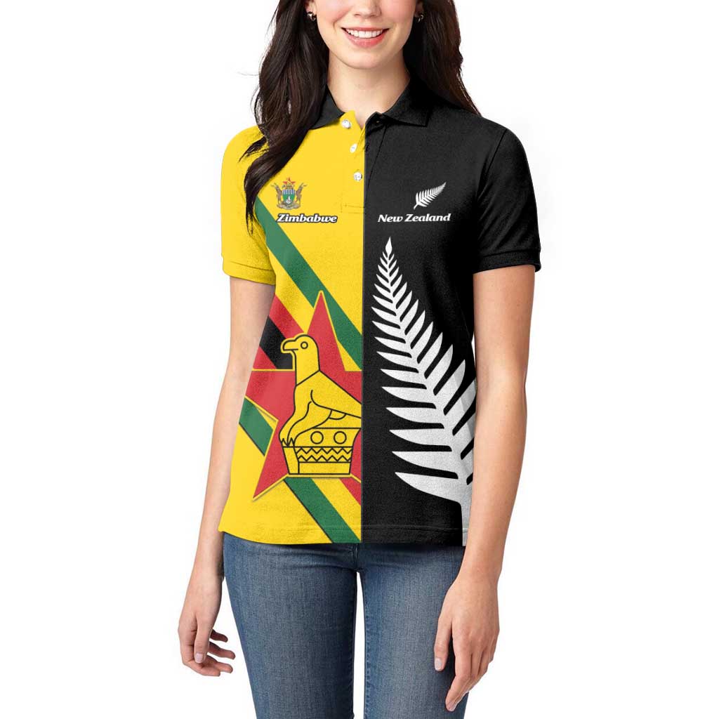 Custom New Zealand and Zimbabwe Women Polo Shirt NZ Fern Zim Flag Half Style LT14 - Polynesian Pride