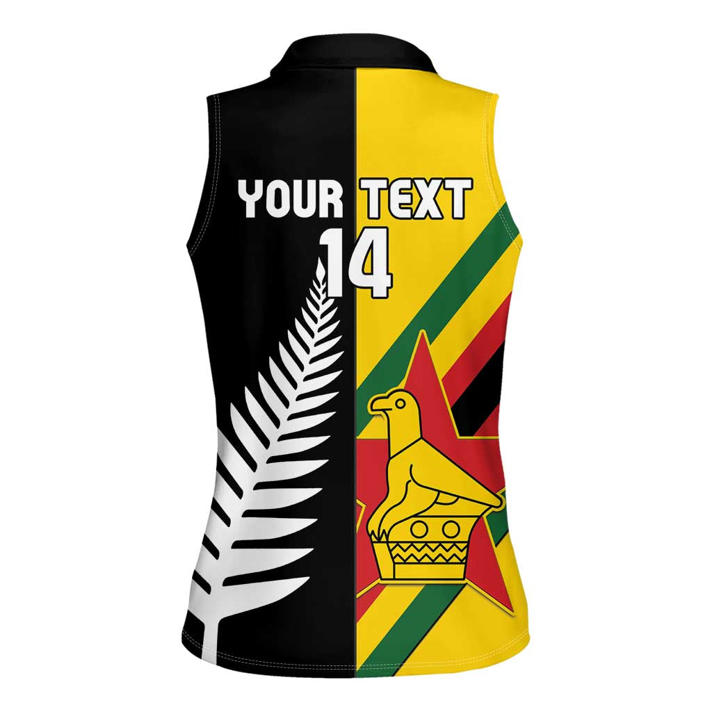 Custom New Zealand and Zimbabwe Women Sleeveless Polo Shirt NZ Fern Zim Flag Half Style LT14 - Polynesian Pride