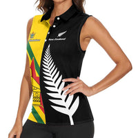 Custom New Zealand and Zimbabwe Women Sleeveless Polo Shirt NZ Fern Zim Flag Half Style LT14 - Polynesian Pride