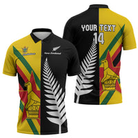 Custom New Zealand and Zimbabwe Zipper Polo Shirt NZ Fern Zim Flag Half Style