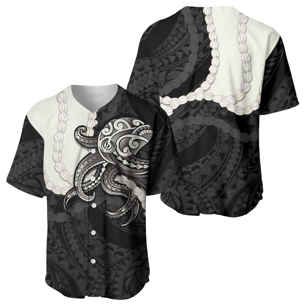 Black Polynesia Tribal Octopus Tattoo Baseball Jersey Pikake Lei Polynesian Pattern