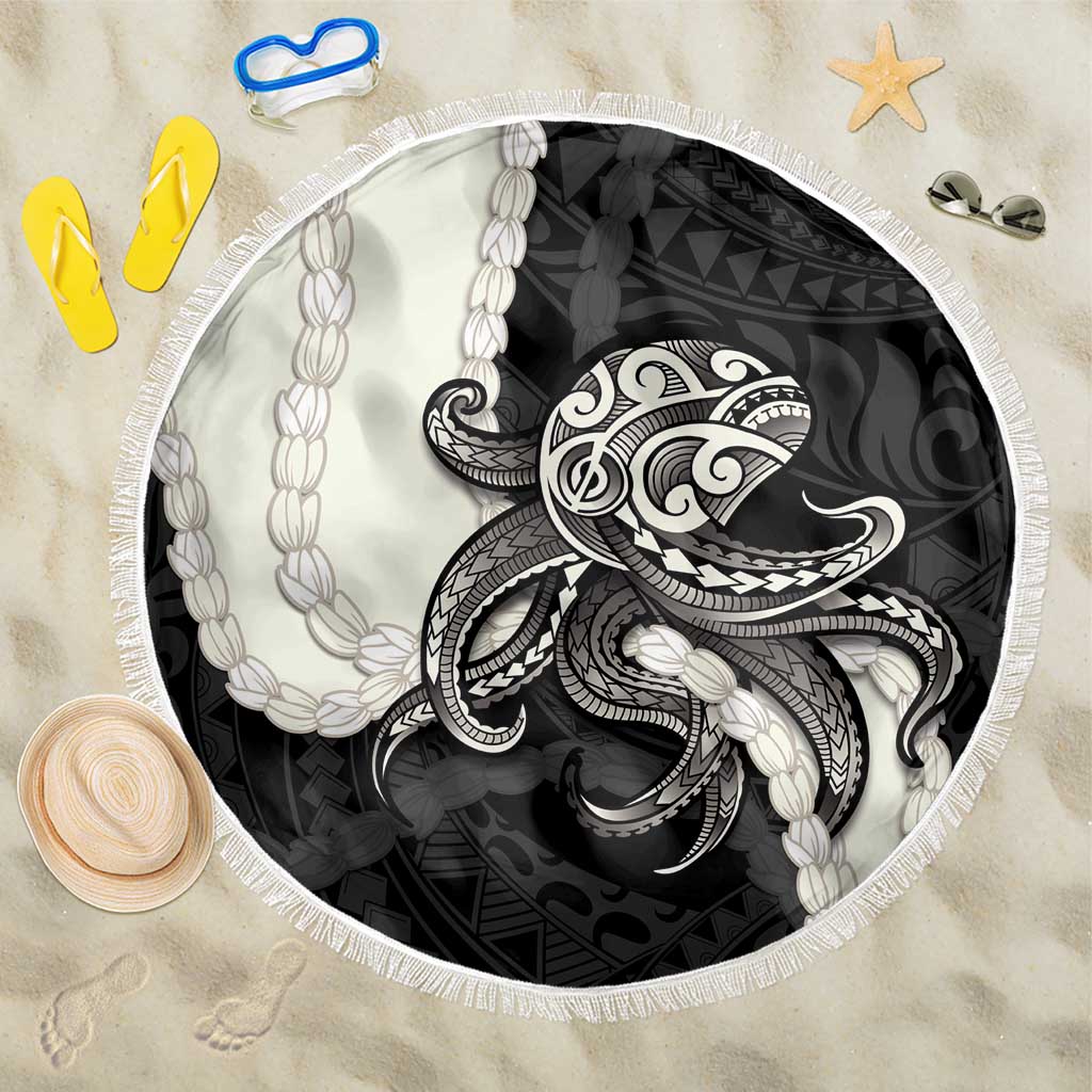 Black Polynesia Tribal Octopus Tattoo Beach Blanket Pikake Lei Polynesian Pattern