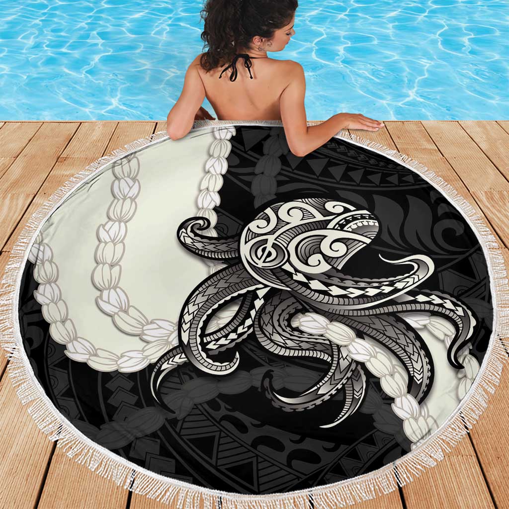 Black Polynesia Tribal Octopus Tattoo Beach Blanket Pikake Lei Polynesian Pattern