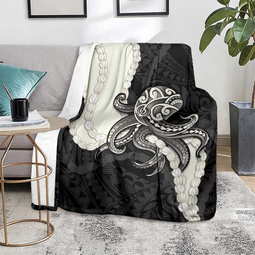 Black Polynesia Tribal Octopus Tattoo Blanket Pikake Lei Polynesian Pattern