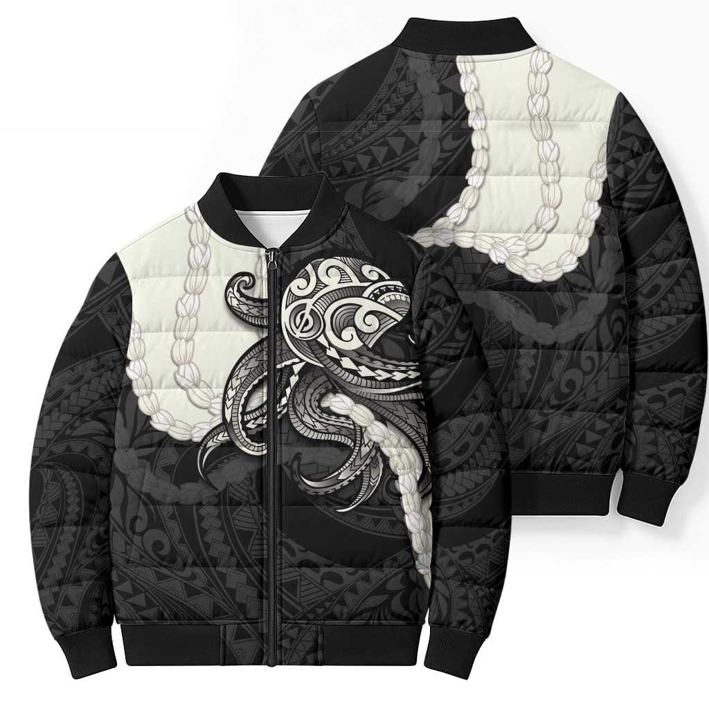 Black Polynesia Tribal Octopus Tattoo Bomber Puffer Jacket Pikake Lei Polynesian Pattern