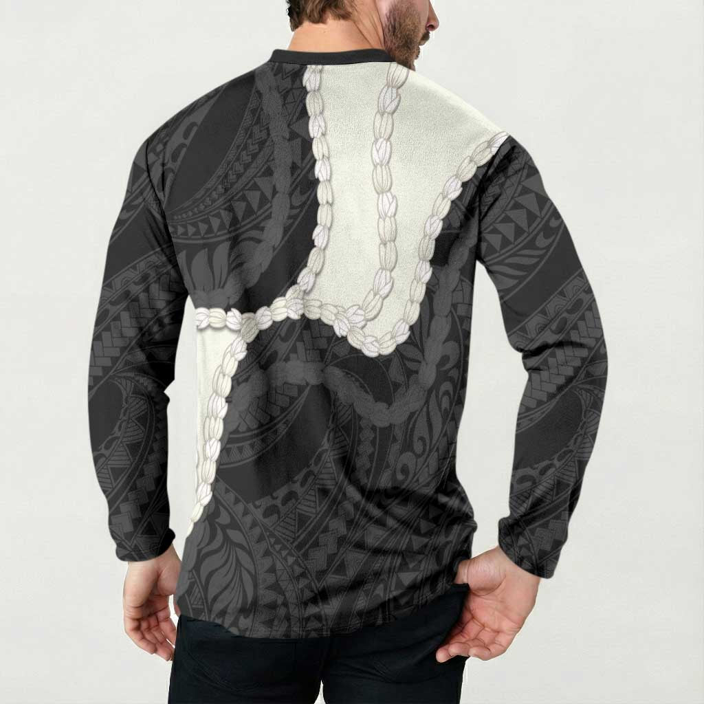 Black Polynesia Tribal Octopus Tattoo Button Sweatshirt Pikake Lei Polynesian Pattern