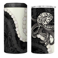 Black Polynesia Tribal Octopus Tattoo 4 in 1 Can Cooler Tumbler Pikake Lei Polynesian Pattern