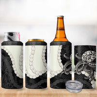 Black Polynesia Tribal Octopus Tattoo 4 in 1 Can Cooler Tumbler Pikake Lei Polynesian Pattern
