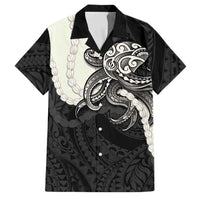 Black Polynesia Tribal Octopus Tattoo Family Matching Off The Shoulder Long Sleeve Dress and Hawaiian Shirt Pikake Lei Polynesian Pattern