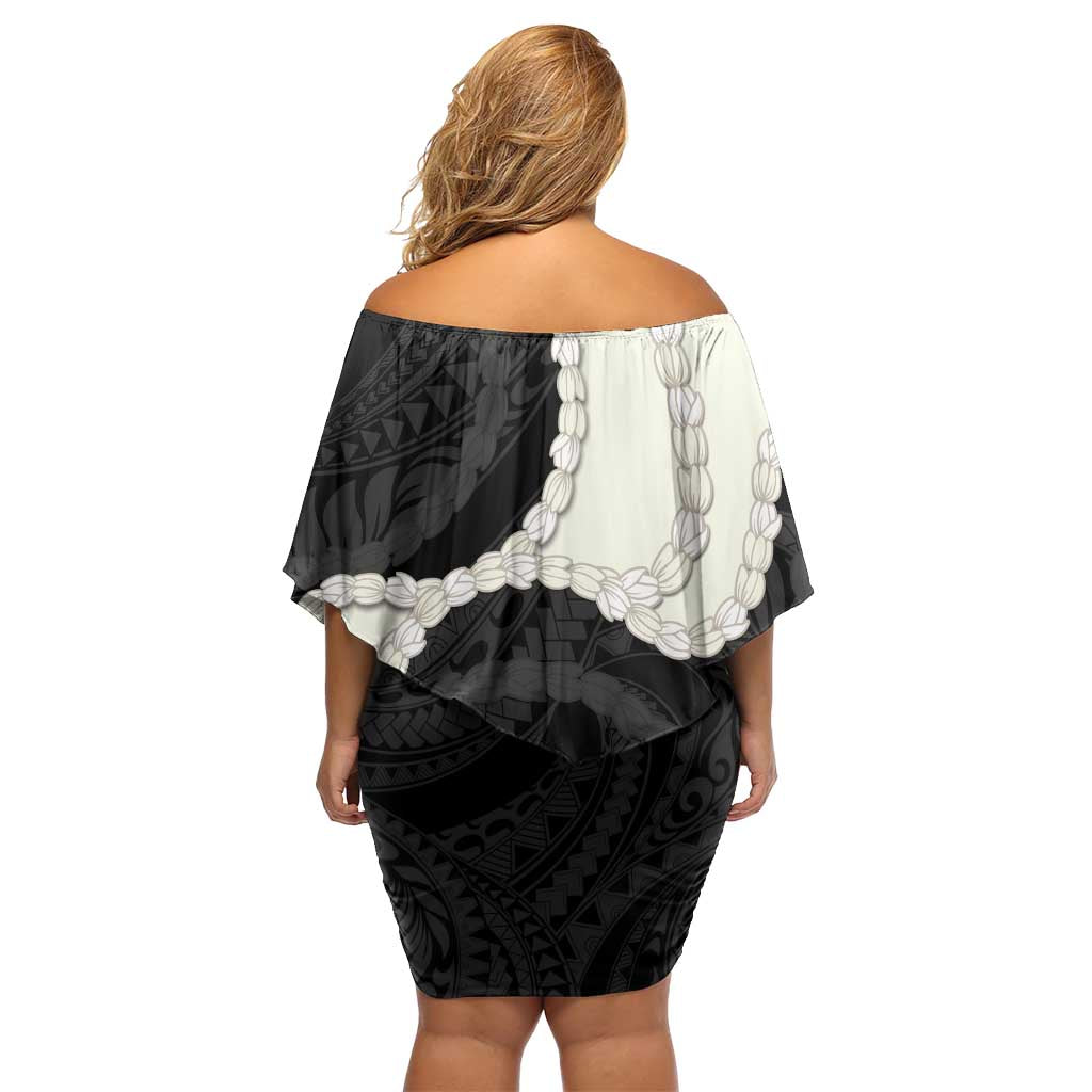 Black Polynesia Tribal Octopus Tattoo Family Matching Off Shoulder Short Dress and Hawaiian Shirt Pikake Lei Polynesian Pattern
