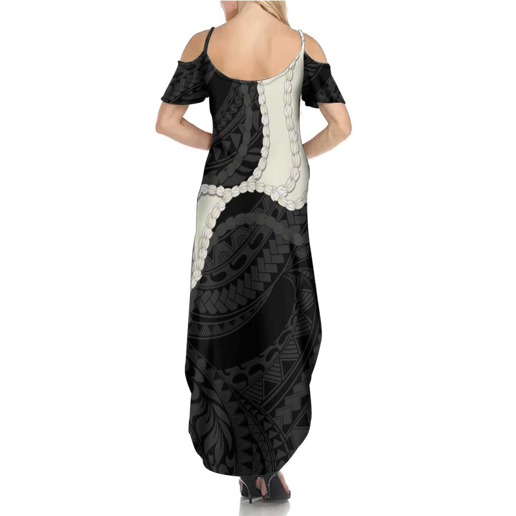 Black Polynesia Tribal Octopus Tattoo Family Matching Summer Maxi Dress and Hawaiian Shirt Pikake Lei Polynesian Pattern