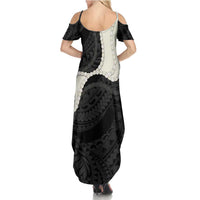 Black Polynesia Tribal Octopus Tattoo Family Matching Summer Maxi Dress and Hawaiian Shirt Pikake Lei Polynesian Pattern