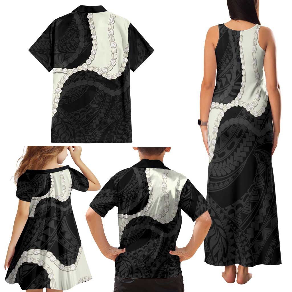 Black Polynesia Tribal Octopus Tattoo Family Matching Tank Maxi Dress and Hawaiian Shirt Pikake Lei Polynesian Pattern