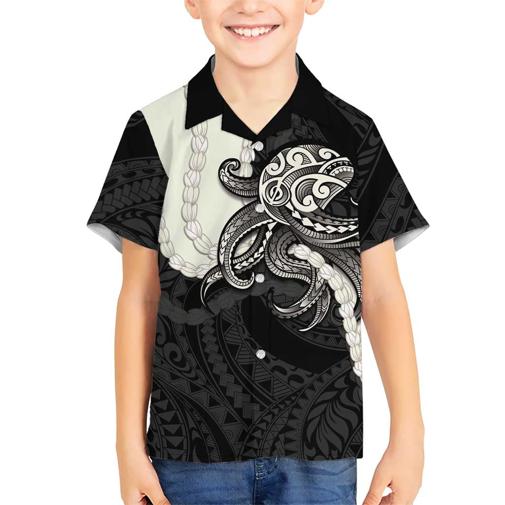 Black Polynesia Tribal Octopus Tattoo Family Matching Tank Maxi Dress and Hawaiian Shirt Pikake Lei Polynesian Pattern