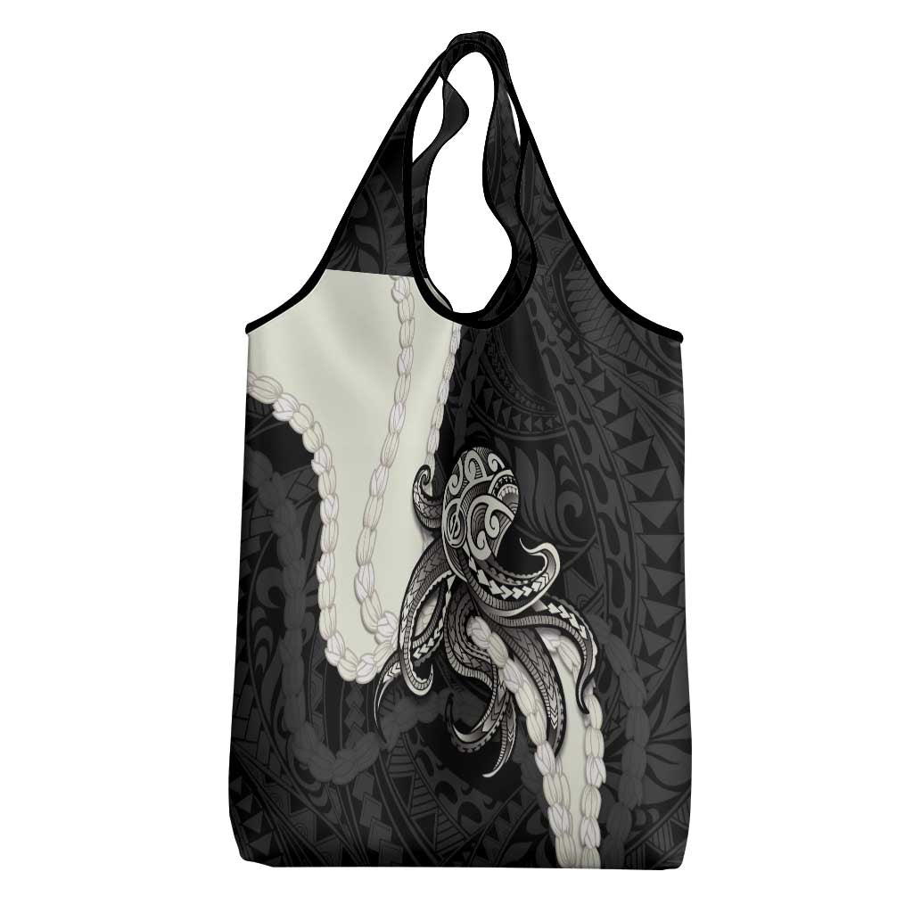 Black Polynesia Tribal Octopus Tattoo Grocery Bag Pikake Lei Polynesian Pattern