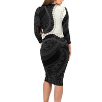 Black Polynesia Tribal Octopus Tattoo Long Sleeve Bodycon Dress Pikake Lei Polynesian Pattern