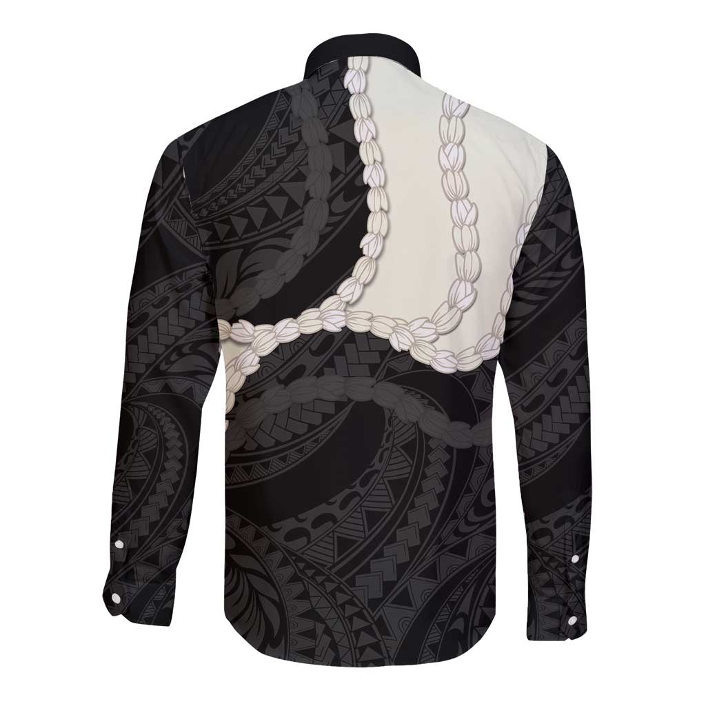 Black Polynesia Tribal Octopus Tattoo Long Sleeve Button Shirt Pikake Lei Polynesian Pattern