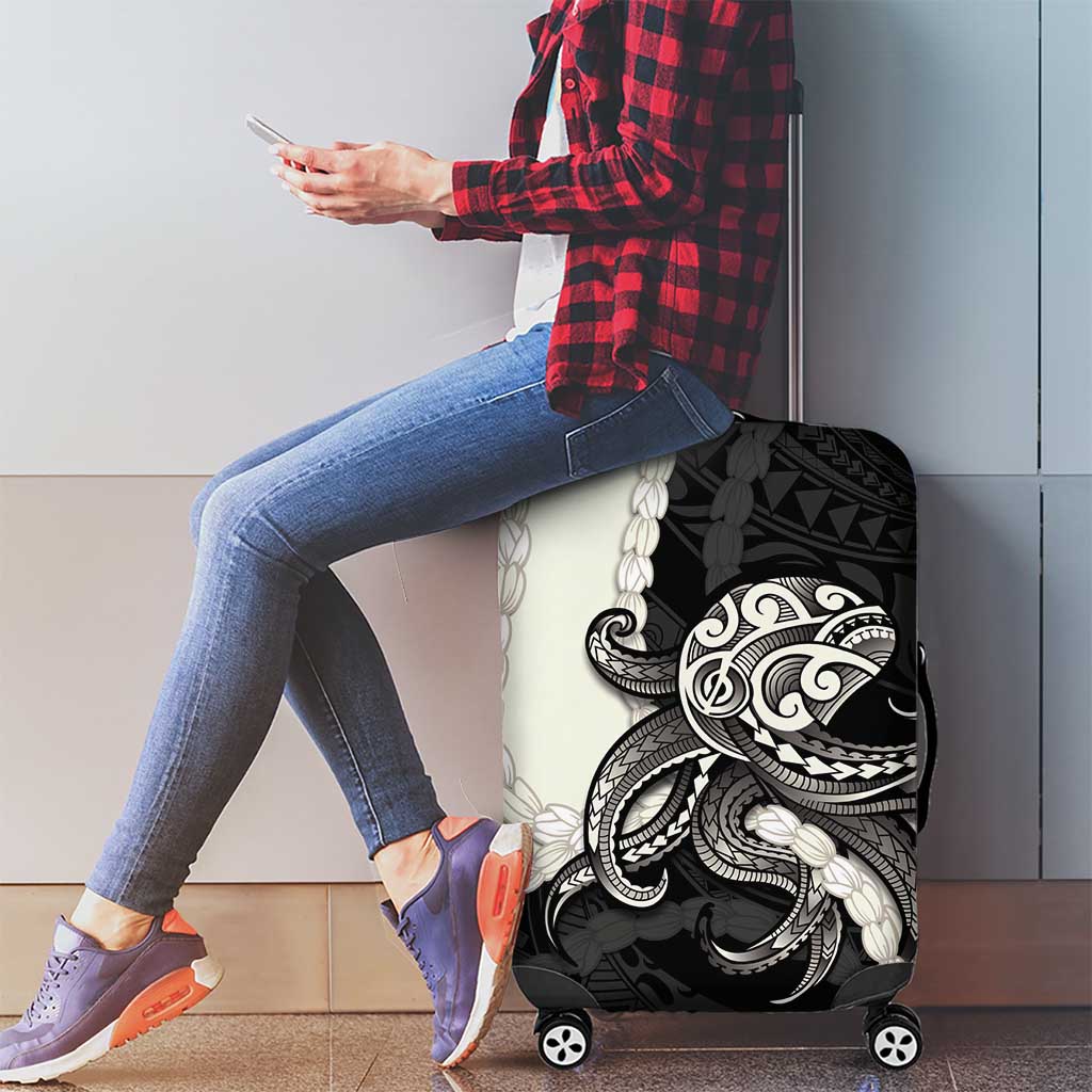 Black Polynesia Tribal Octopus Tattoo Luggage Cover Pikake Lei Polynesian Pattern
