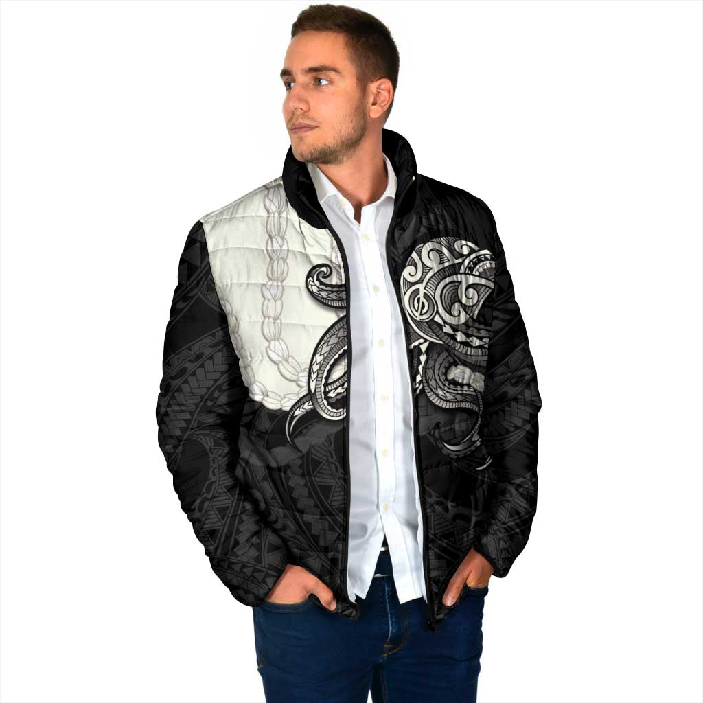Black Polynesia Tribal Octopus Tattoo Padded Jacket Pikake Lei Polynesian Pattern