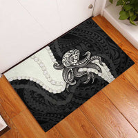 Black Polynesia Tribal Octopus Tattoo Rubber Doormat Pikake Lei Polynesian Pattern