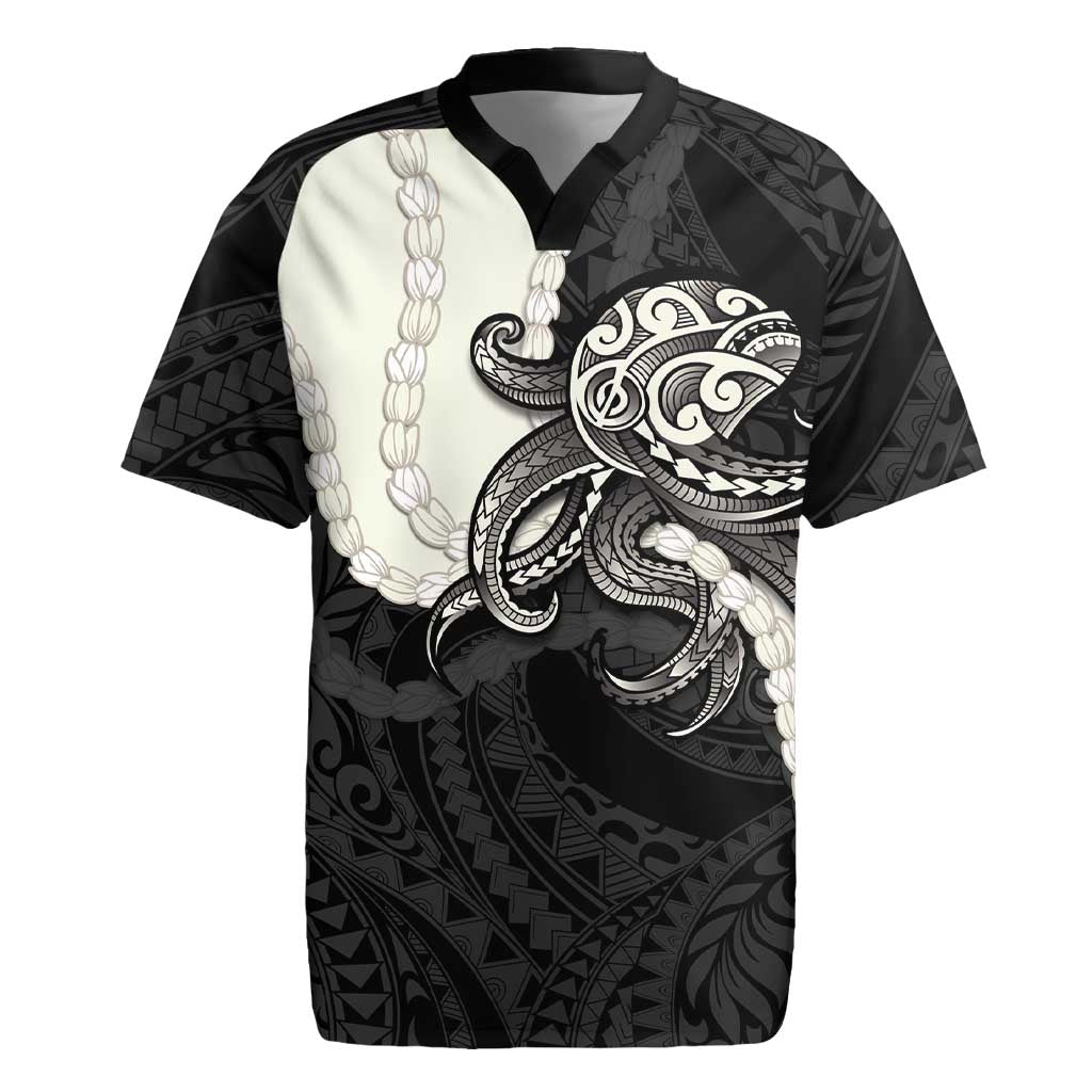 Black Polynesia Tribal Octopus Tattoo Rugby Jersey Pikake Lei Polynesian Pattern