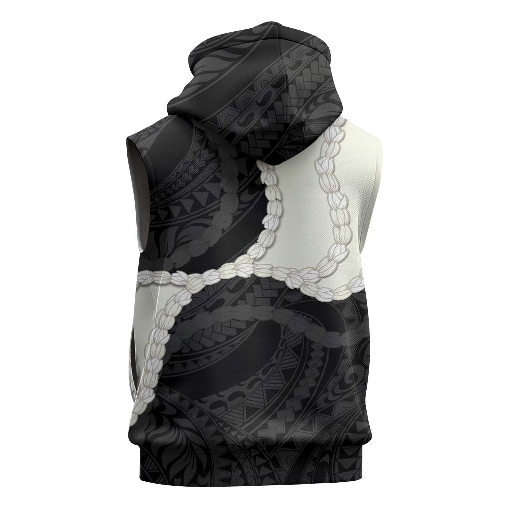 Black Polynesia Tribal Octopus Tattoo Sleeveless Zip Hoodie Pikake Lei Polynesian Pattern