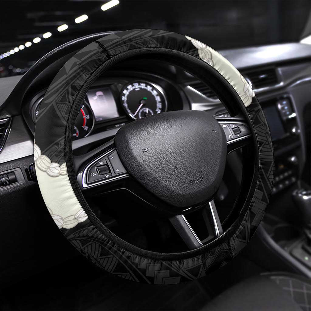 Black Polynesia Tribal Octopus Tattoo Steering Wheel Cover Pikake Lei Polynesian Pattern