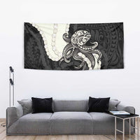 Black Polynesia Tribal Octopus Tattoo Tapestry Pikake Lei Polynesian Pattern