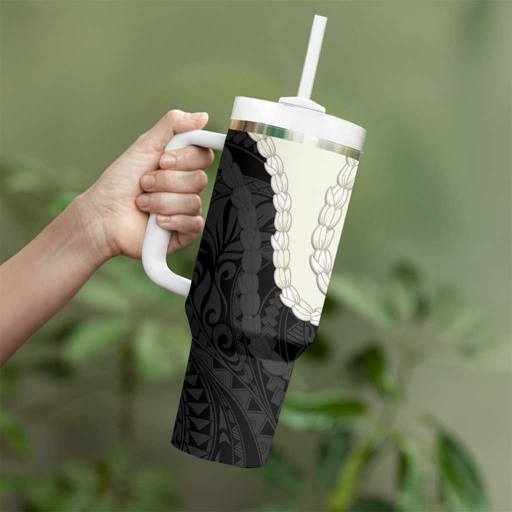 Black Polynesia Tribal Octopus Tattoo Tumbler With Handle Pikake Lei Polynesian Pattern