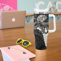 Black Polynesia Tribal Octopus Tattoo Tumbler With Handle Pikake Lei Polynesian Pattern
