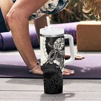 Black Polynesia Tribal Octopus Tattoo Tumbler With Handle Pikake Lei Polynesian Pattern