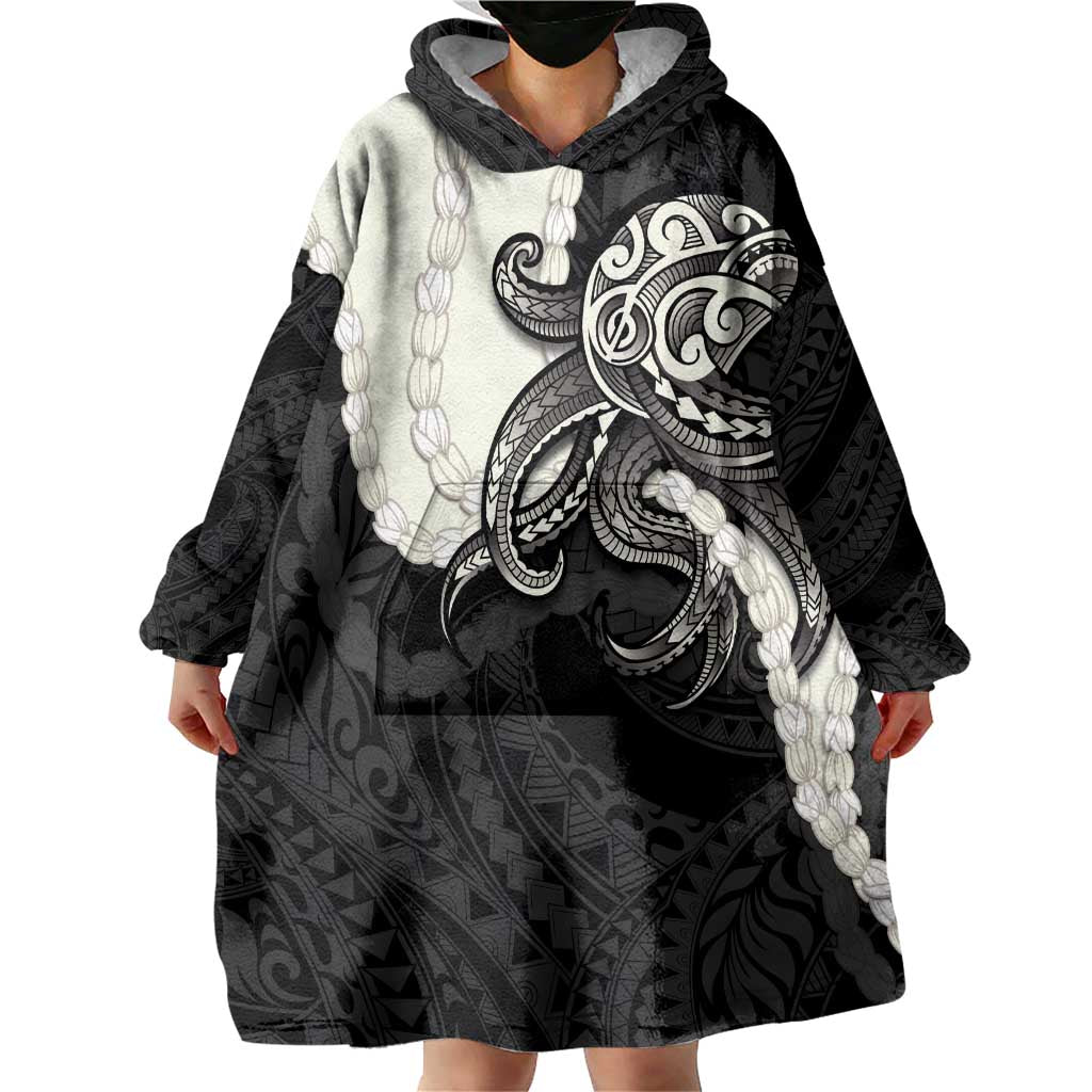 Black Polynesia Tribal Octopus Tattoo Wearable Blanket Hoodie Pikake Lei Polynesian Pattern