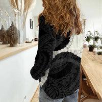 Black Polynesia Tribal Octopus Tattoo Women Casual Shirt Pikake Lei Polynesian Pattern