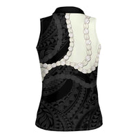 Black Polynesia Tribal Octopus Tattoo Women Sleeveless Polo Shirt Pikake Lei Polynesian Pattern