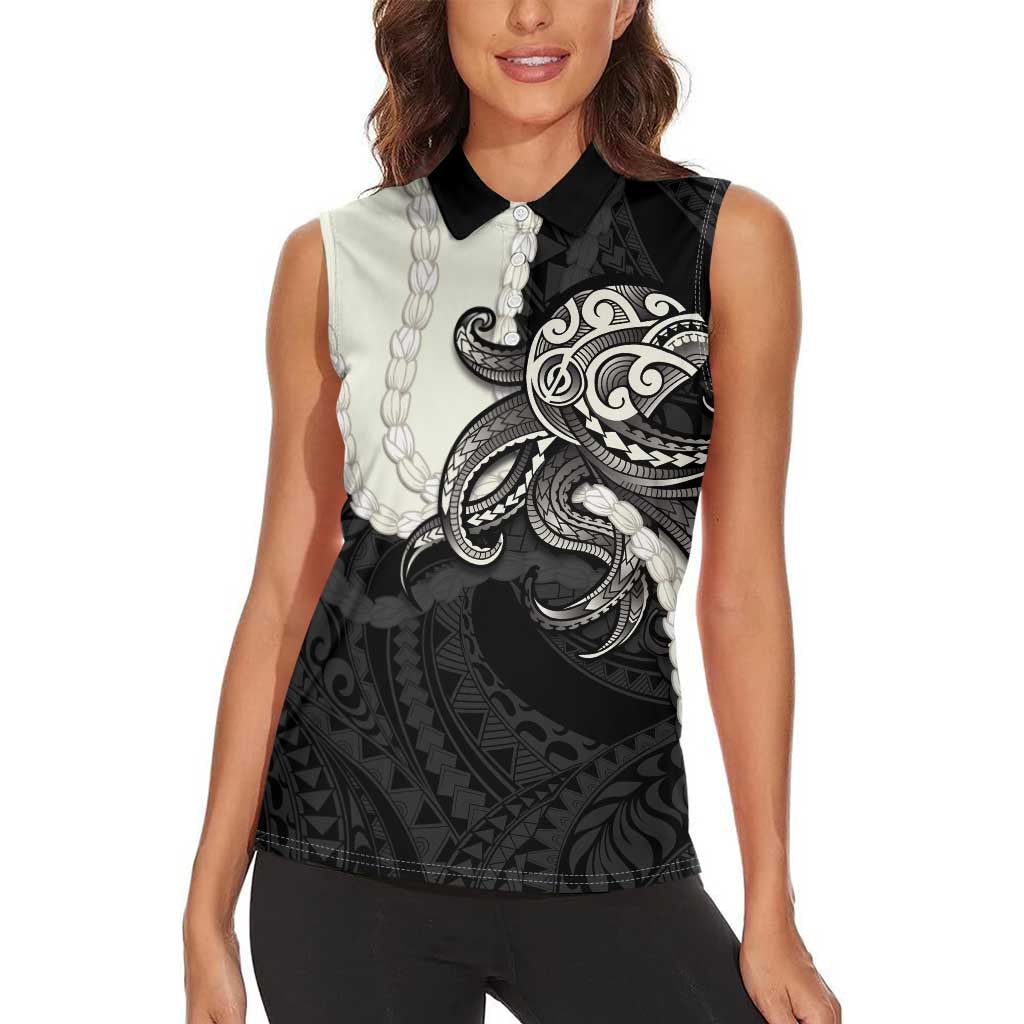Black Polynesia Tribal Octopus Tattoo Women Sleeveless Polo Shirt Pikake Lei Polynesian Pattern