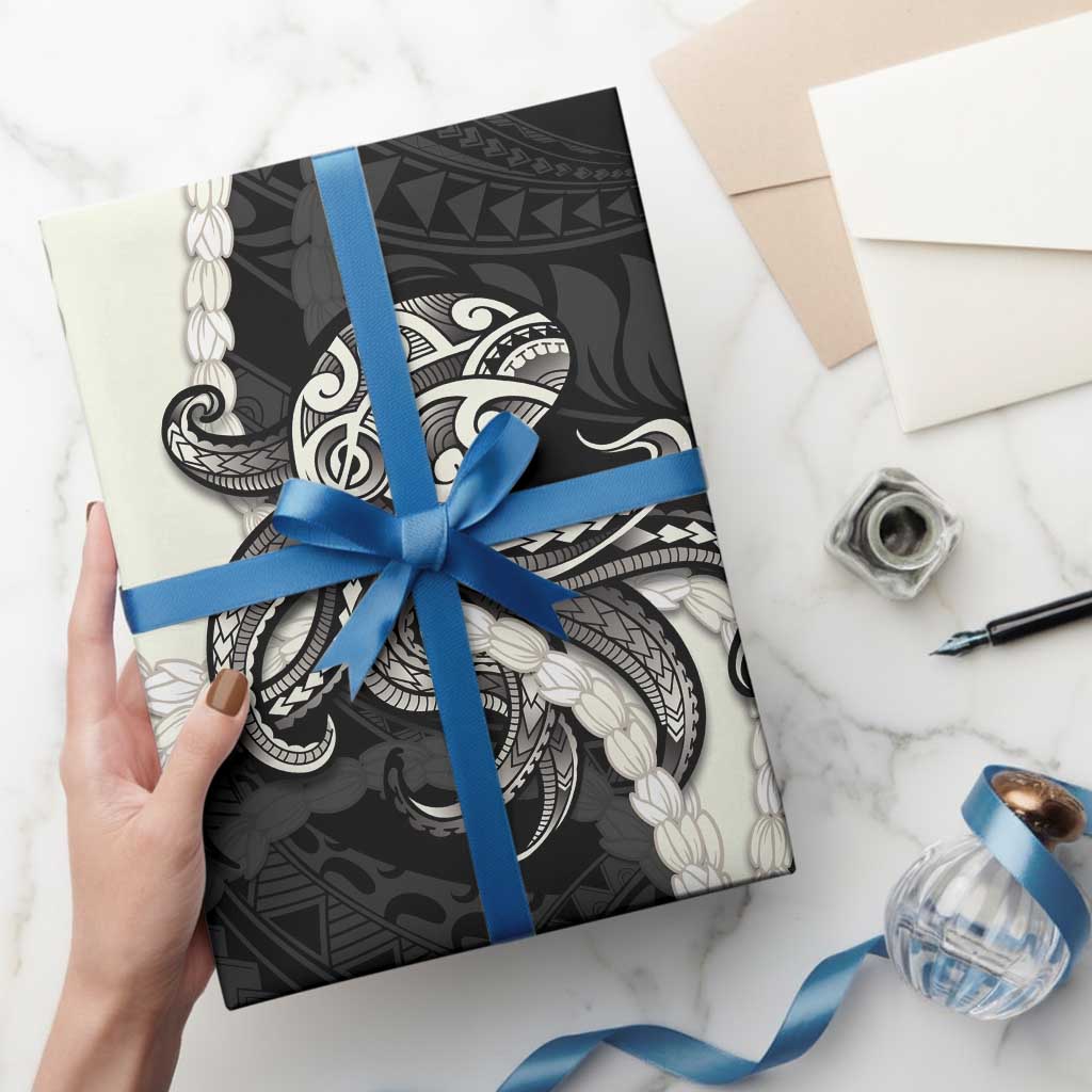 Black Polynesia Tribal Octopus Tattoo Wrapping Paper Pikake Lei Polynesian Pattern