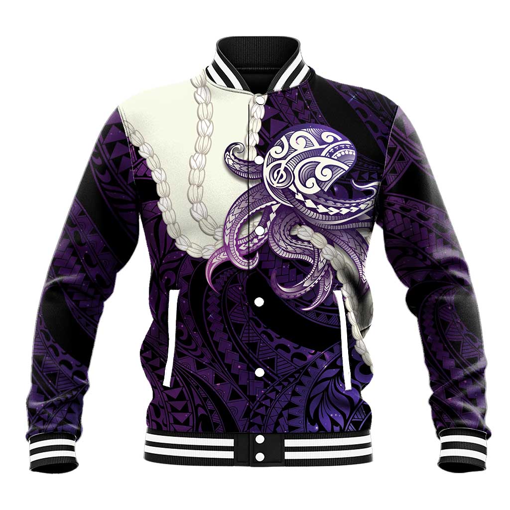 Purple Galaxy Polynesia Tribal Octopus Tattoo Baseball Jacket Pikake Lei Polynesian Pattern