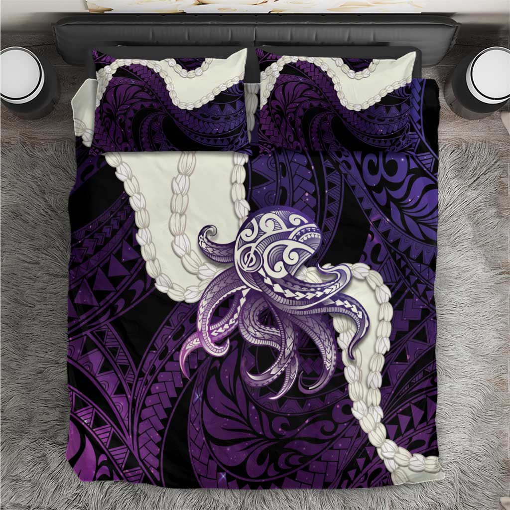 Purple Galaxy Polynesia Tribal Octopus Tattoo Bedding Set Pikake Lei Polynesian Pattern
