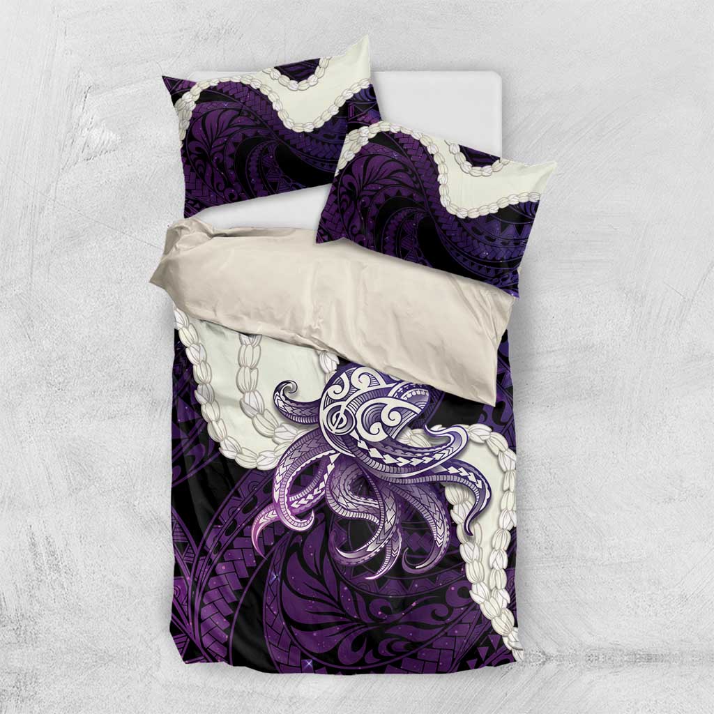 Purple Galaxy Polynesia Tribal Octopus Tattoo Bedding Set Pikake Lei Polynesian Pattern