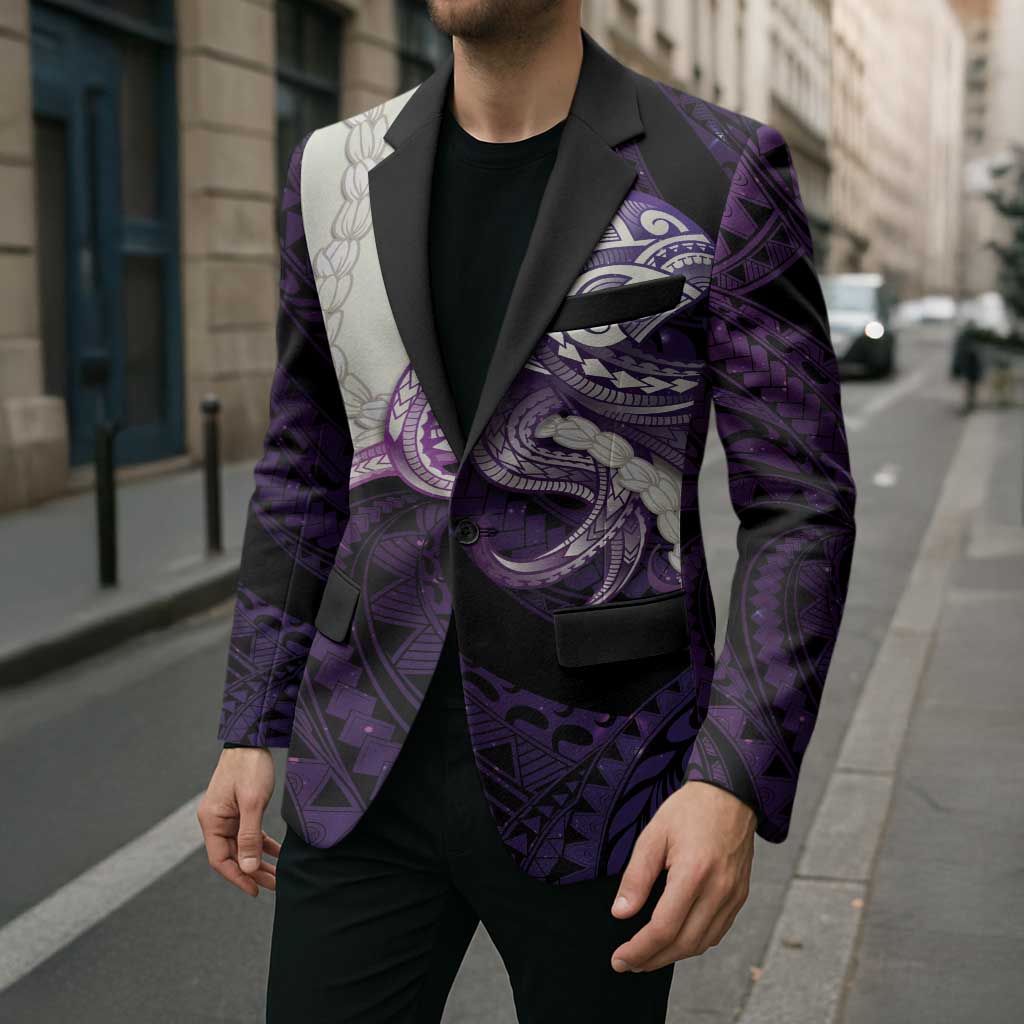 Purple Galaxy Polynesia Tribal Octopus Tattoo Blazer Pikake Lei Polynesian Pattern