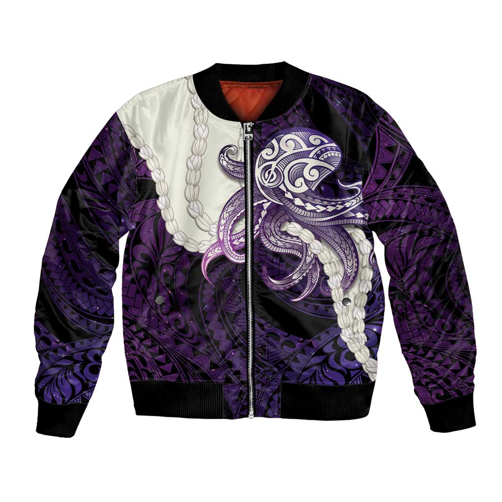 Purple Galaxy Polynesia Tribal Octopus Tattoo Bomber Jacket Pikake Lei Polynesian Pattern
